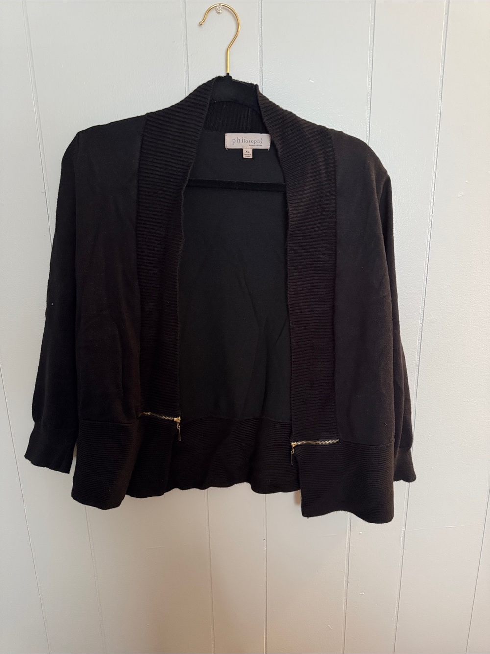 Philosophy black open-front cardigan with gold zip details Size XL